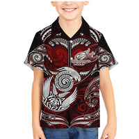 Personalized New Zealand Aotearoa Rugby Family Matching Mermaid Dress and Hawaiian Shirt Maori Fern Tattoo Art DT02 Son's Shirt Red - Polynesian Pride