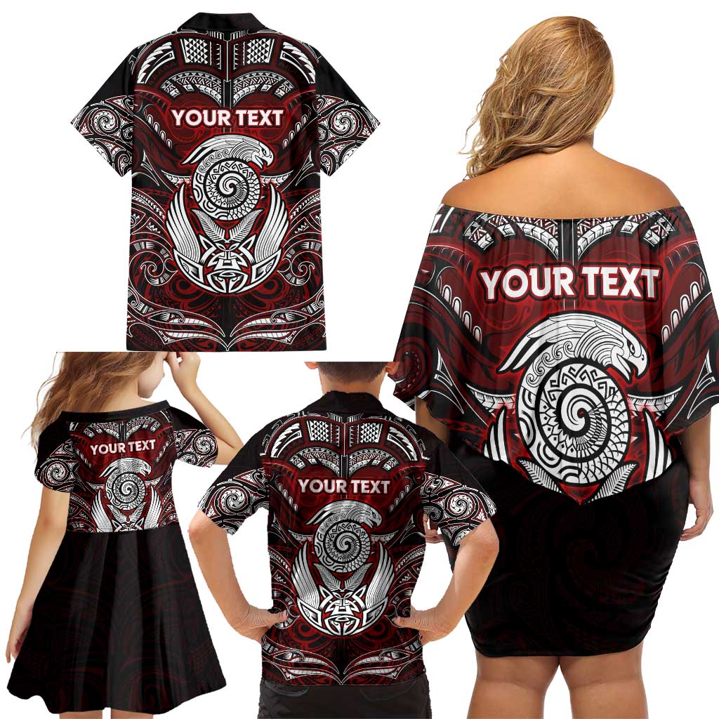 Personalized New Zealand Aotearoa Rugby Family Matching Off Shoulder Short Dress and Hawaiian Shirt Maori Fern Tattoo Art DT02 - Polynesian Pride