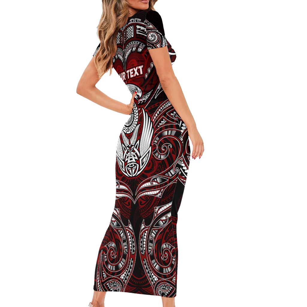 Personalized New Zealand Aotearoa Rugby Family Matching Short Sleeve Bodycon Dress and Hawaiian Shirt Maori Fern Tattoo Art DT02 - Polynesian Pride