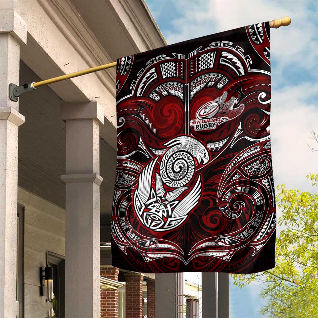 New Zealand Aotearoa Rugby Garden Flag Maori Fern Tattoo Art DT02 House Flag Red - Polynesian Pride