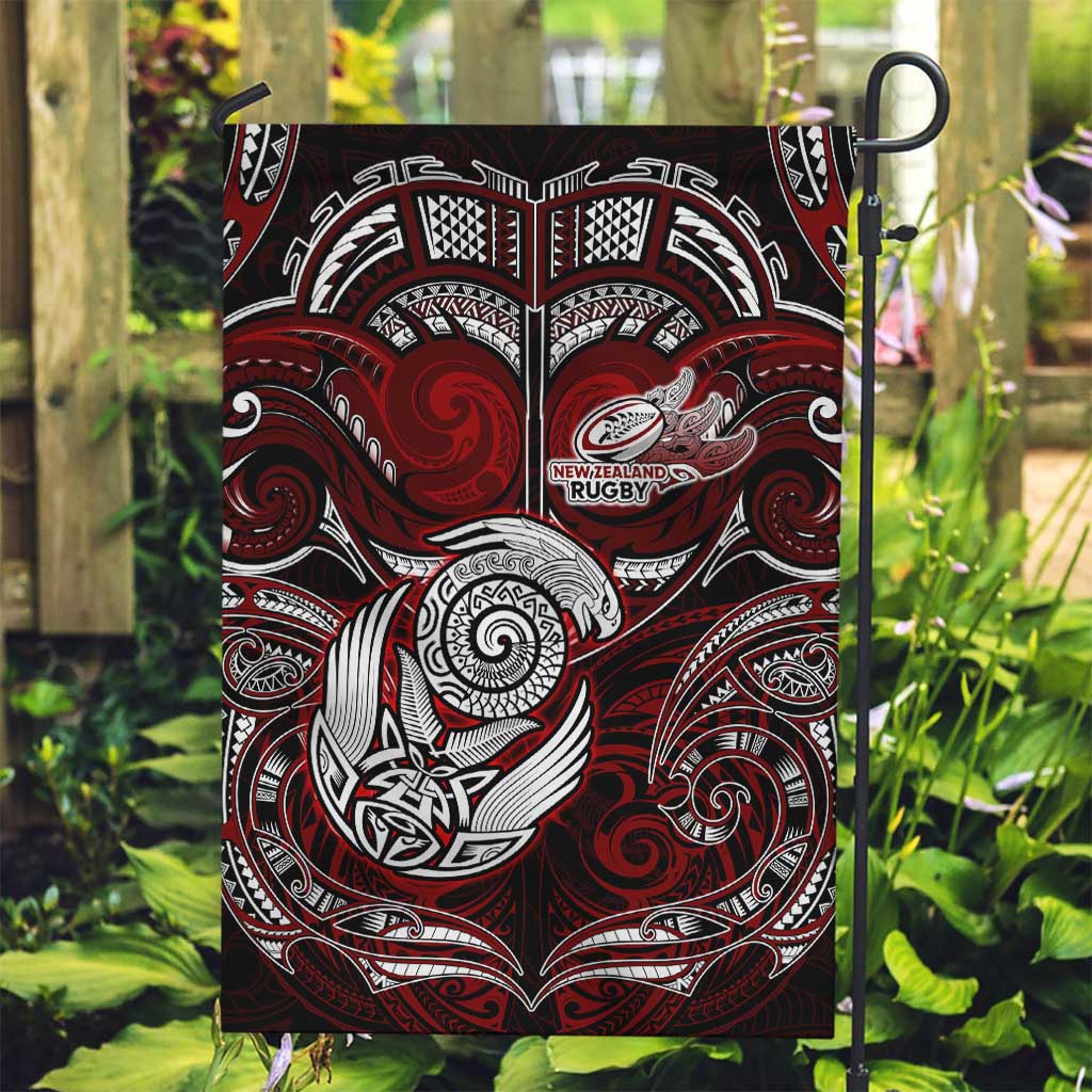 New Zealand Aotearoa Rugby Garden Flag Maori Fern Tattoo Art DT02 Garden Flag Red - Polynesian Pride