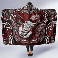 New Zealand Aotearoa Rugby Hooded Blanket Maori Fern Tattoo Art DT02 One Size Red - Polynesian Pride