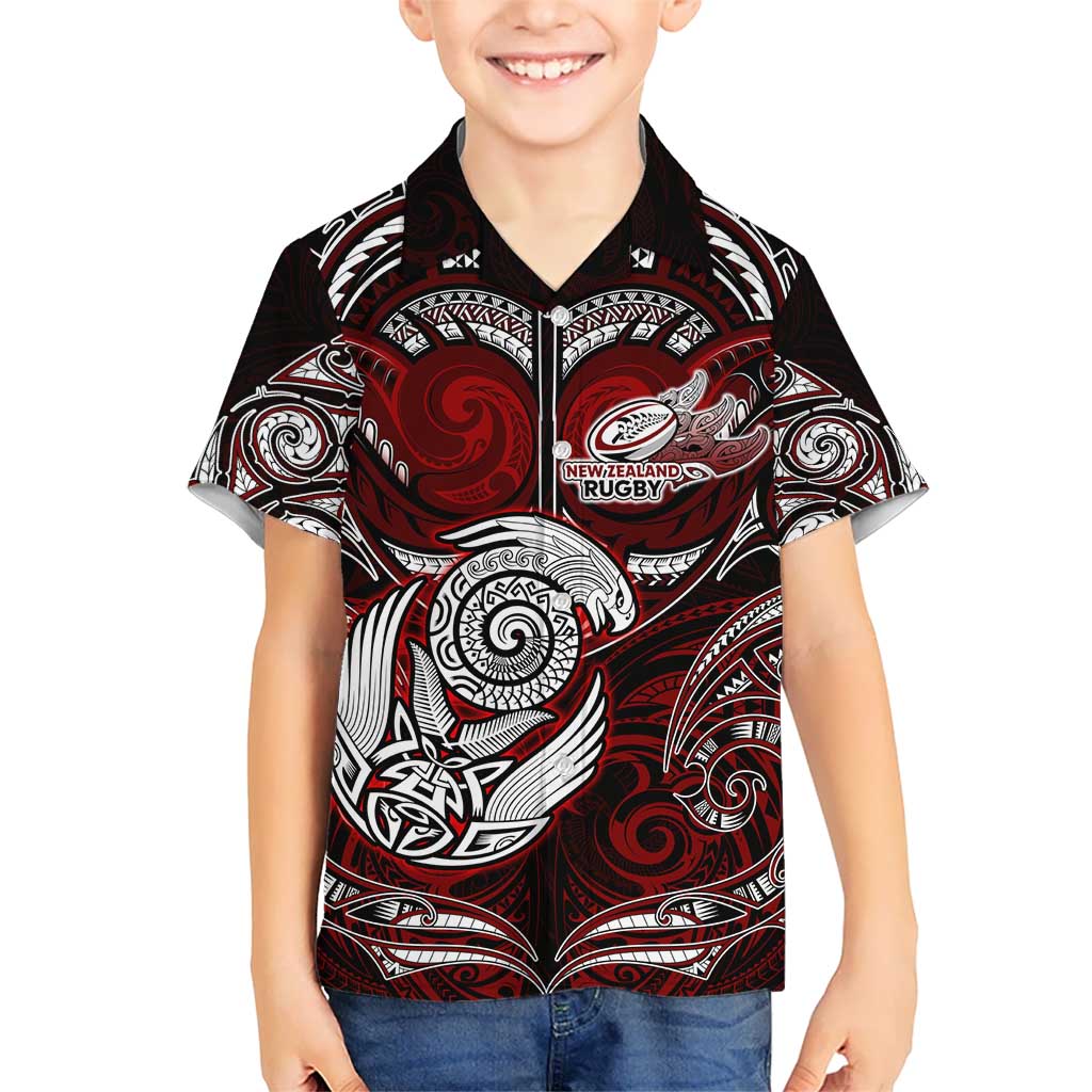 Personalized New Zealand Aotearoa Rugby Kid Hawaiian Shirt Maori Fern Tattoo Art DT02 Kid Red - Polynesian Pride