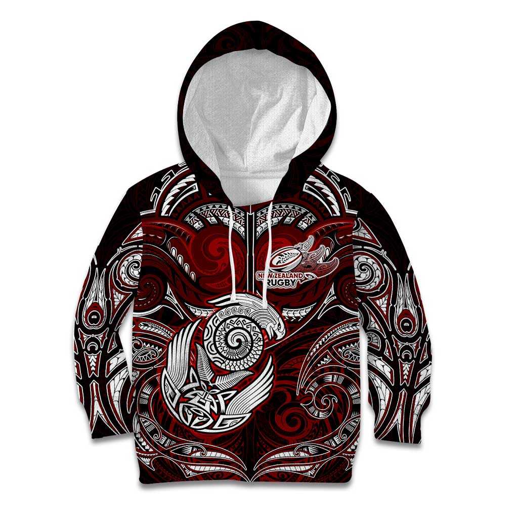 Personalized New Zealand Aotearoa Rugby Kid Hoodie Maori Fern Tattoo Art DT02 Hoodie Red - Polynesian Pride