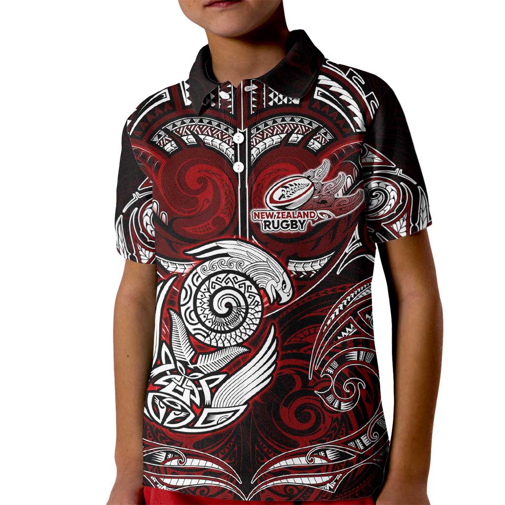Personalized New Zealand Aotearoa Rugby Kid Polo Shirt Maori Fern Tattoo Art DT02 Kid Red - Polynesian Pride