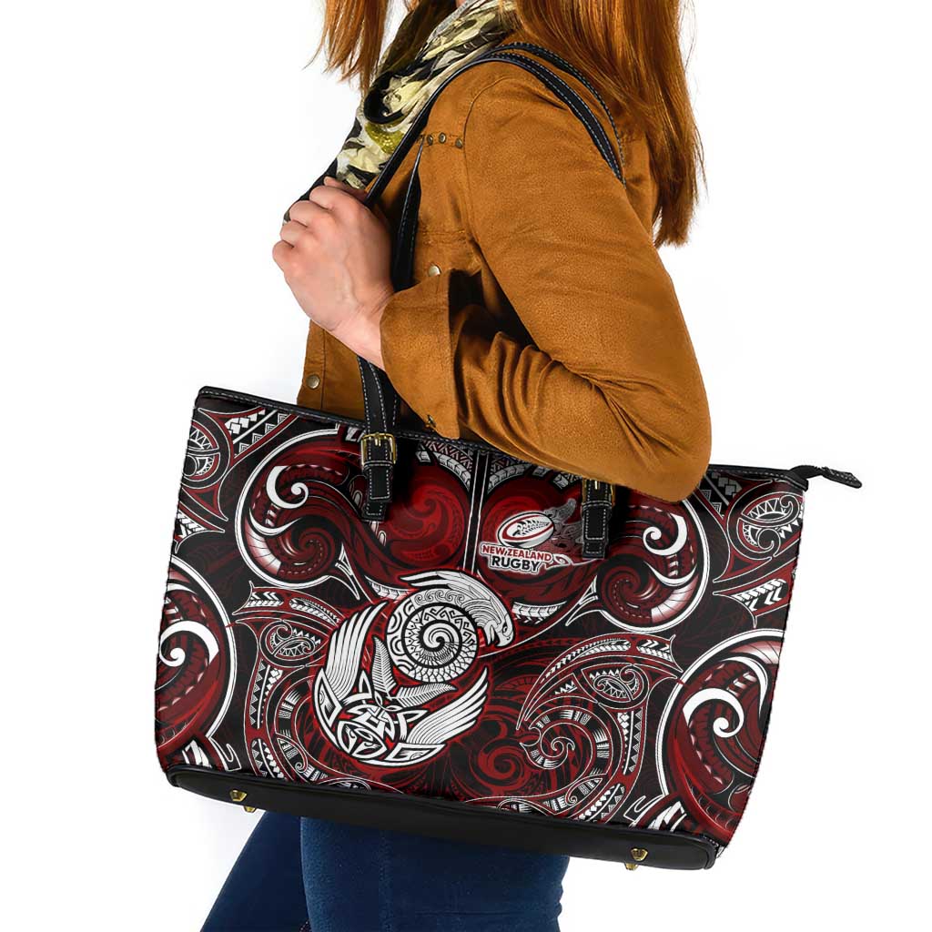New Zealand Aotearoa Rugby Leather Tote Bag Maori Fern Tattoo Art DT02 Red - Polynesian Pride