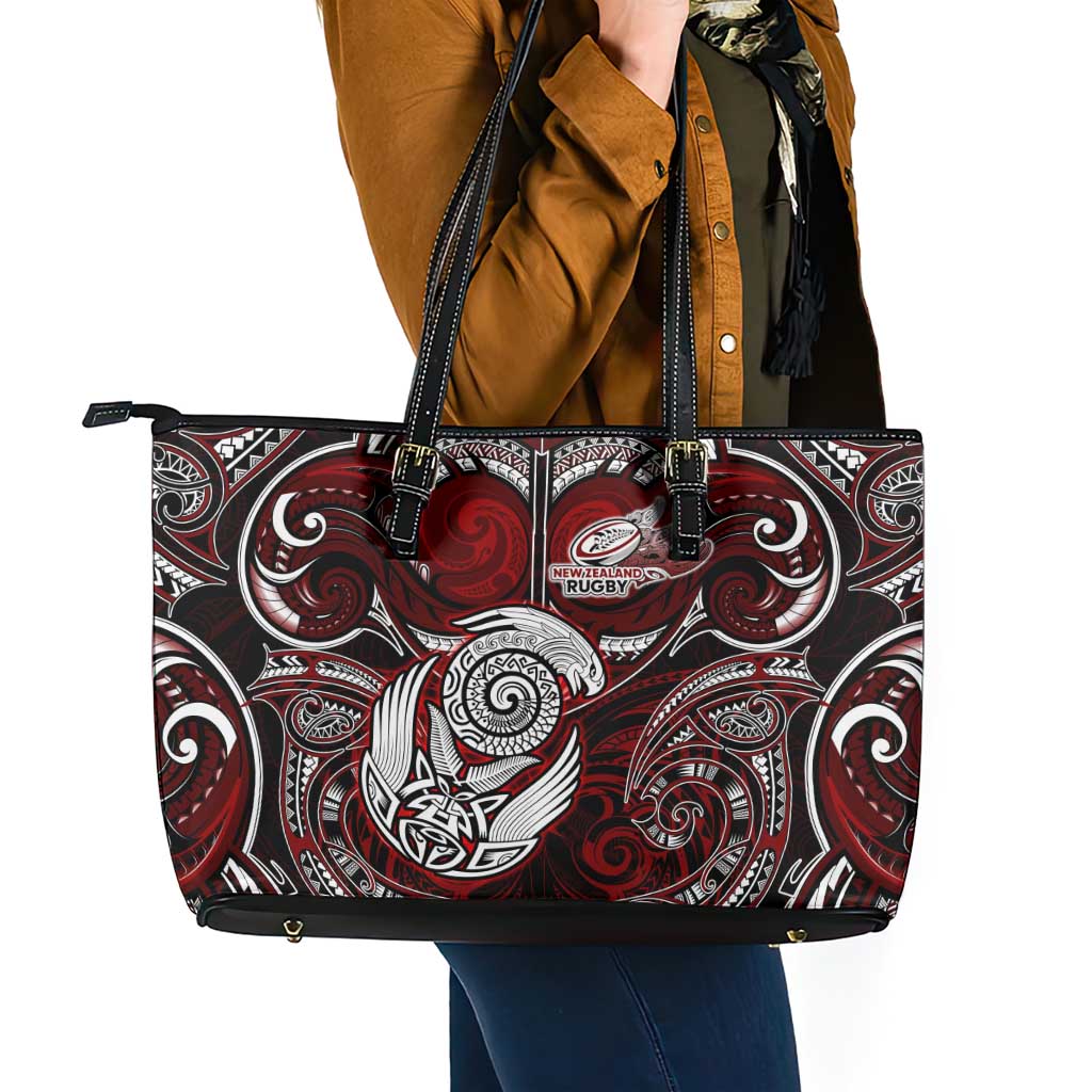 New Zealand Aotearoa Rugby Leather Tote Bag Maori Fern Tattoo Art DT02 - Polynesian Pride