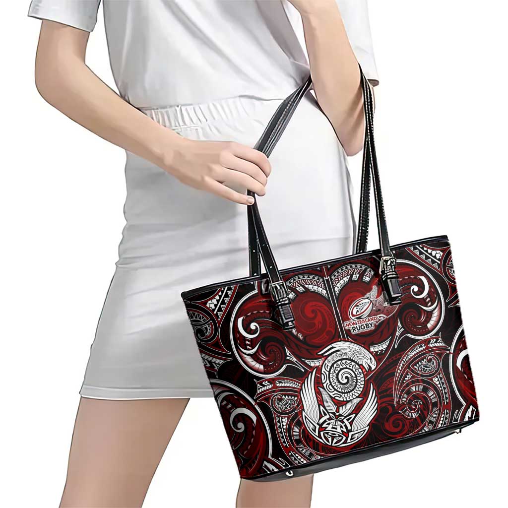 New Zealand Aotearoa Rugby Leather Tote Bag Maori Fern Tattoo Art DT02 - Polynesian Pride