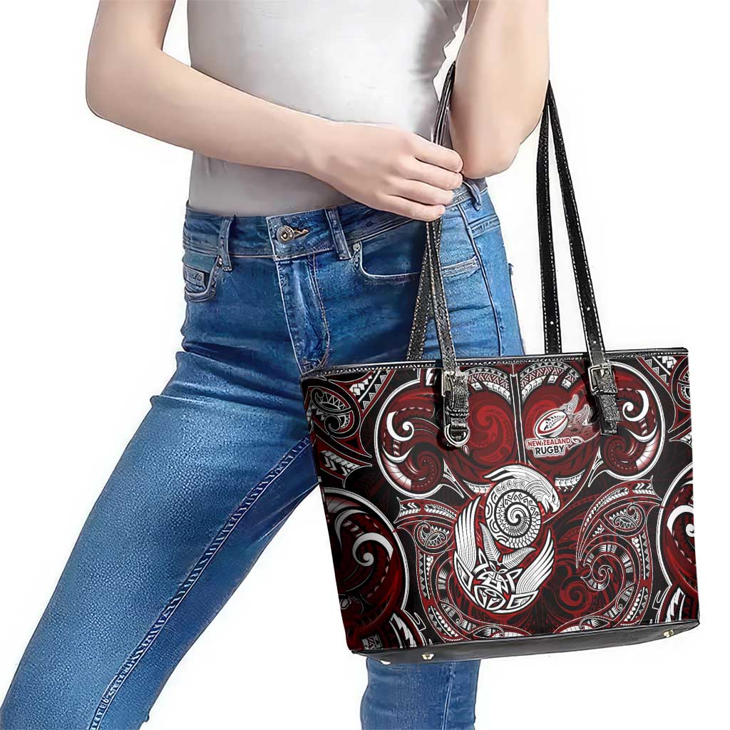 New Zealand Aotearoa Rugby Leather Tote Bag Maori Fern Tattoo Art DT02 - Polynesian Pride