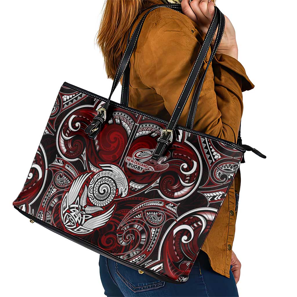 New Zealand Aotearoa Rugby Leather Tote Bag Maori Fern Tattoo Art DT02 - Polynesian Pride