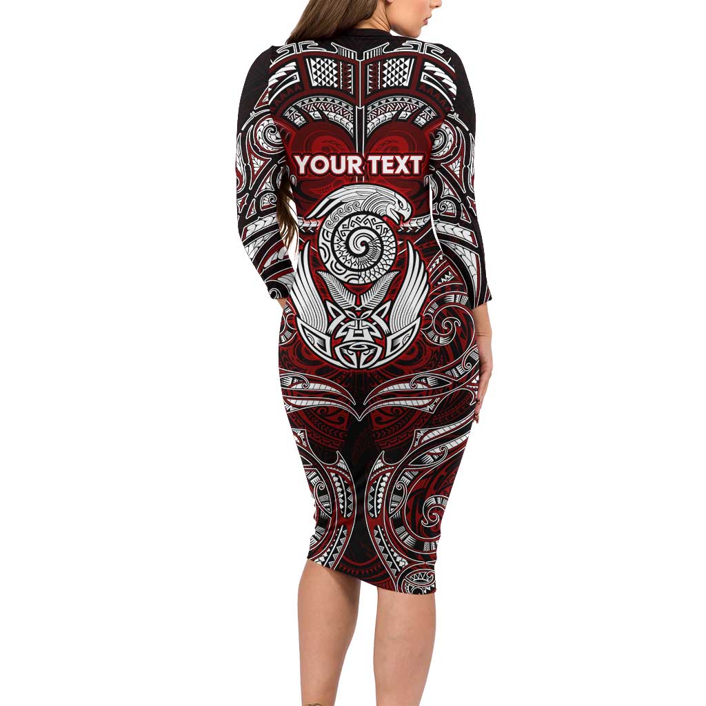 Personalized New Zealand Aotearoa Rugby Long Sleeve Bodycon Dress Maori Fern Tattoo Art DT02 - Polynesian Pride