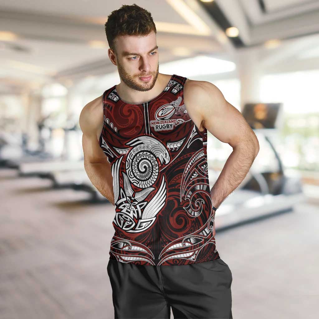 Personalized New Zealand Aotearoa Rugby Men Tank Top Maori Fern Tattoo Art DT02 Red - Polynesian Pride