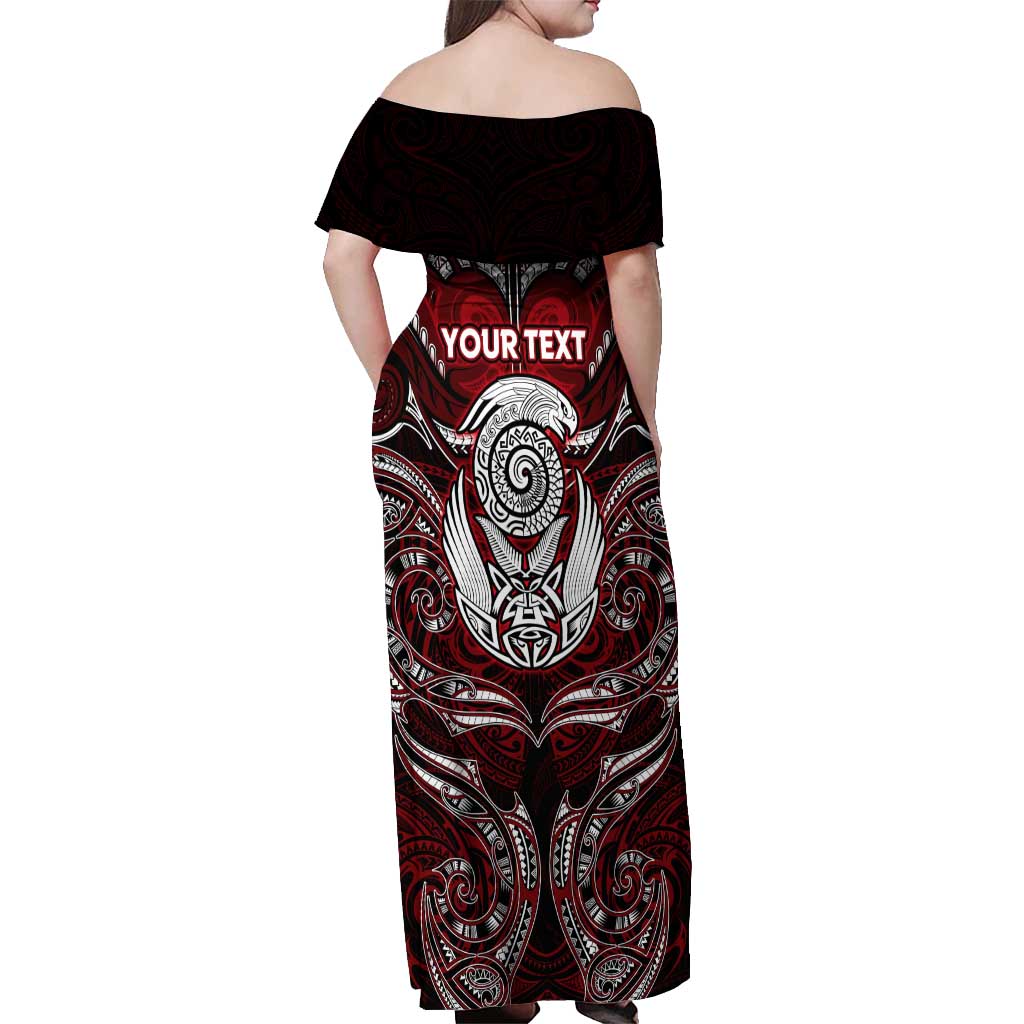 Personalized New Zealand Aotearoa Rugby Off Shoulder Maxi Dress Maori Fern Tattoo Art DT02 - Polynesian Pride