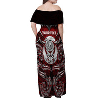 Personalized New Zealand Aotearoa Rugby Off Shoulder Maxi Dress Maori Fern Tattoo Art DT02 - Polynesian Pride