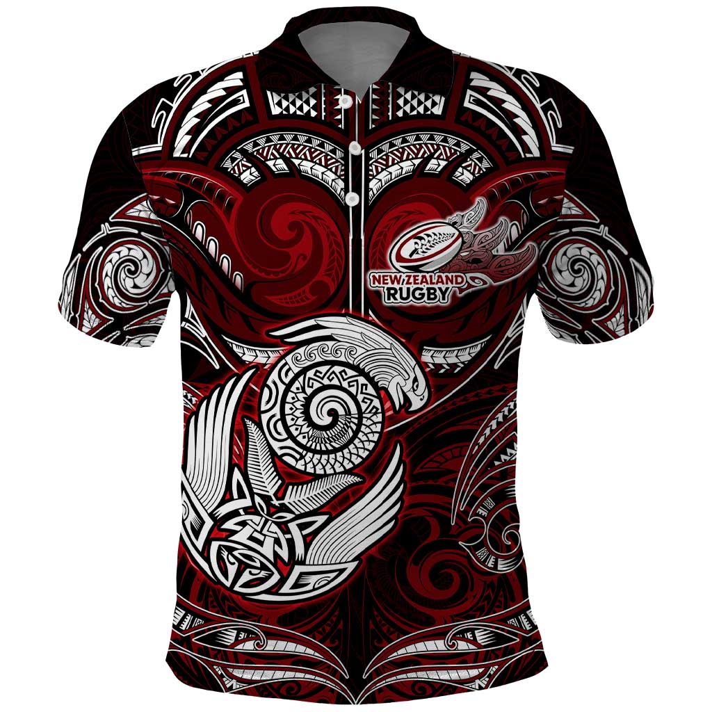 Personalized New Zealand Aotearoa Rugby Polo Shirt Maori Fern Tattoo Art DT02 Red - Polynesian Pride
