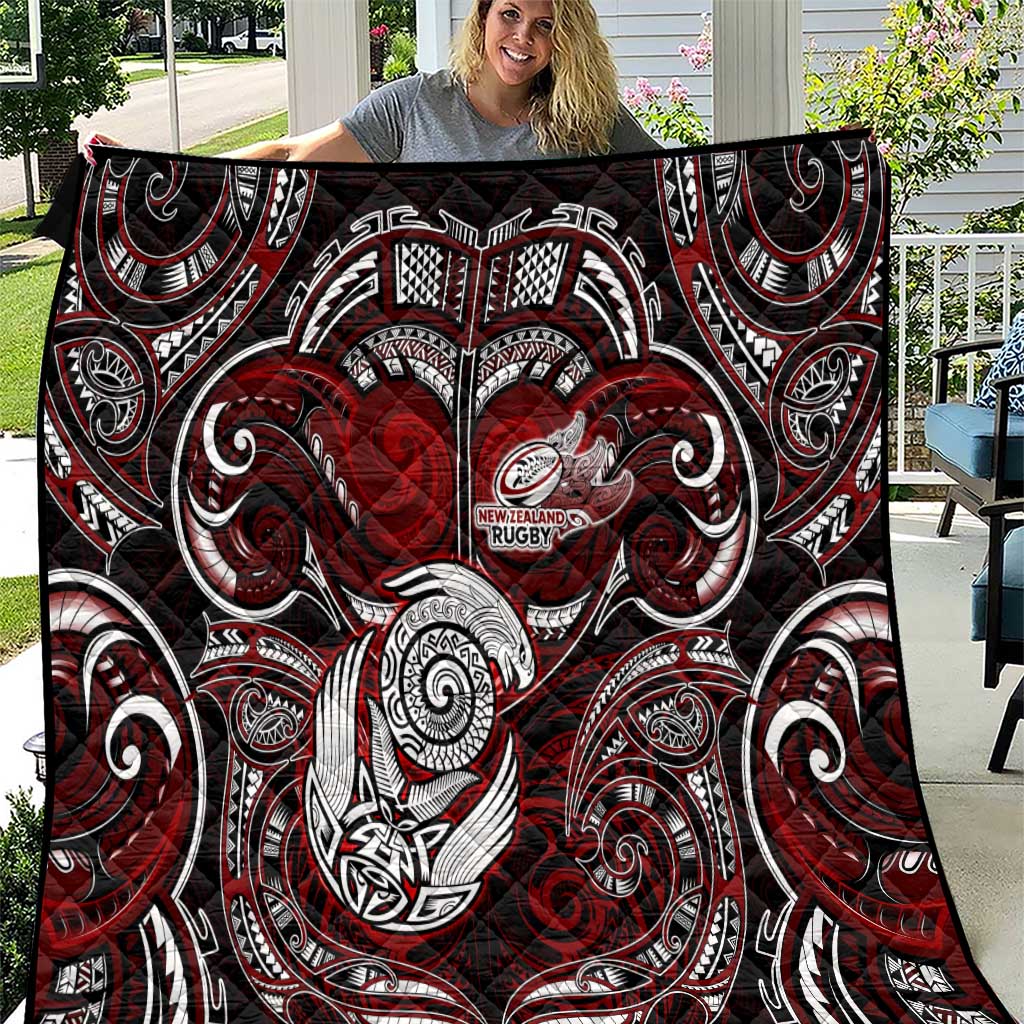 New Zealand Aotearoa Rugby Quilt Maori Fern Tattoo Art DT02 Red - Polynesian Pride