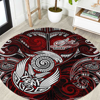 New Zealand Aotearoa Rugby Round Carpet Maori Fern Tattoo Art DT02 Red - Polynesian Pride