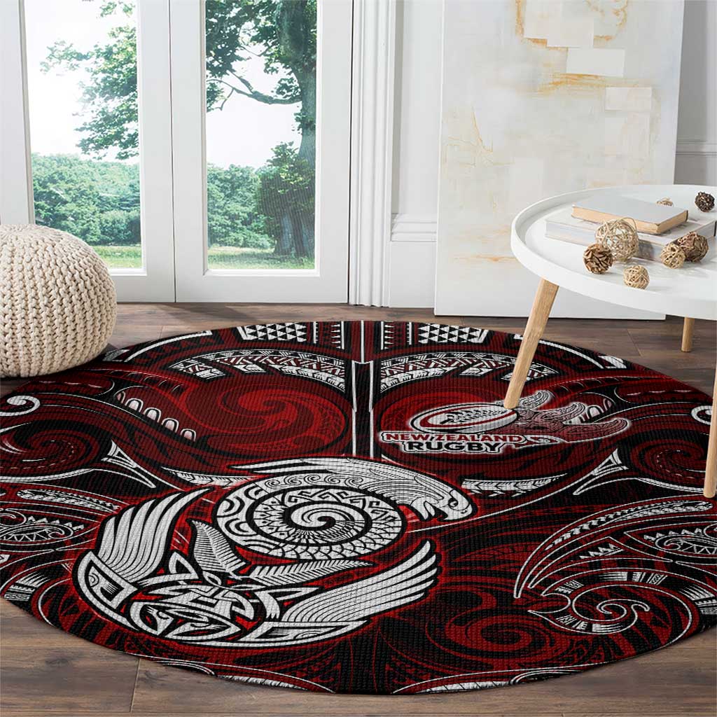 New Zealand Aotearoa Rugby Round Carpet Maori Fern Tattoo Art DT02 - Polynesian Pride