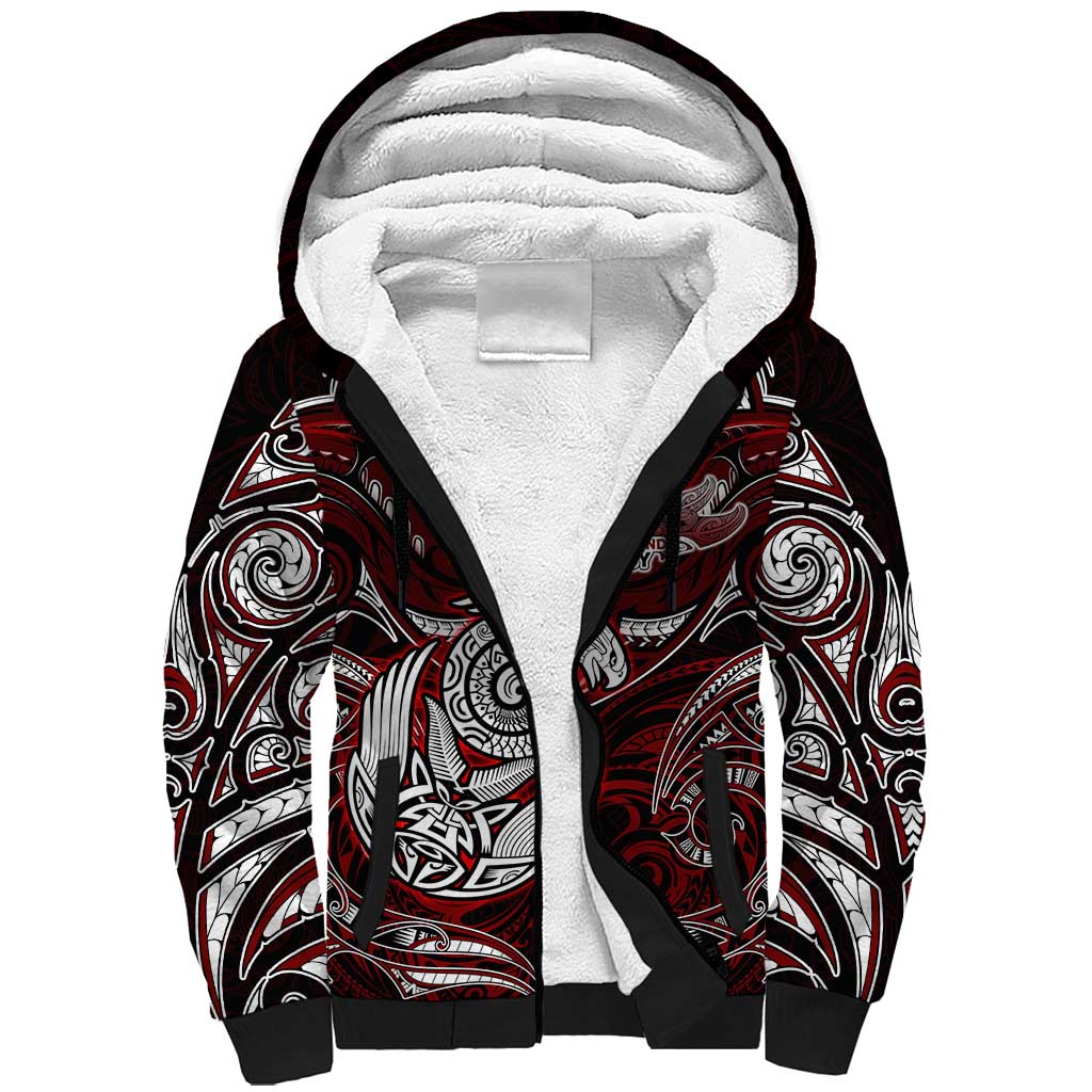 Personalized New Zealand Aotearoa Rugby Sherpa Hoodie Maori Fern Tattoo Art DT02 Unisex Red - Polynesian Pride