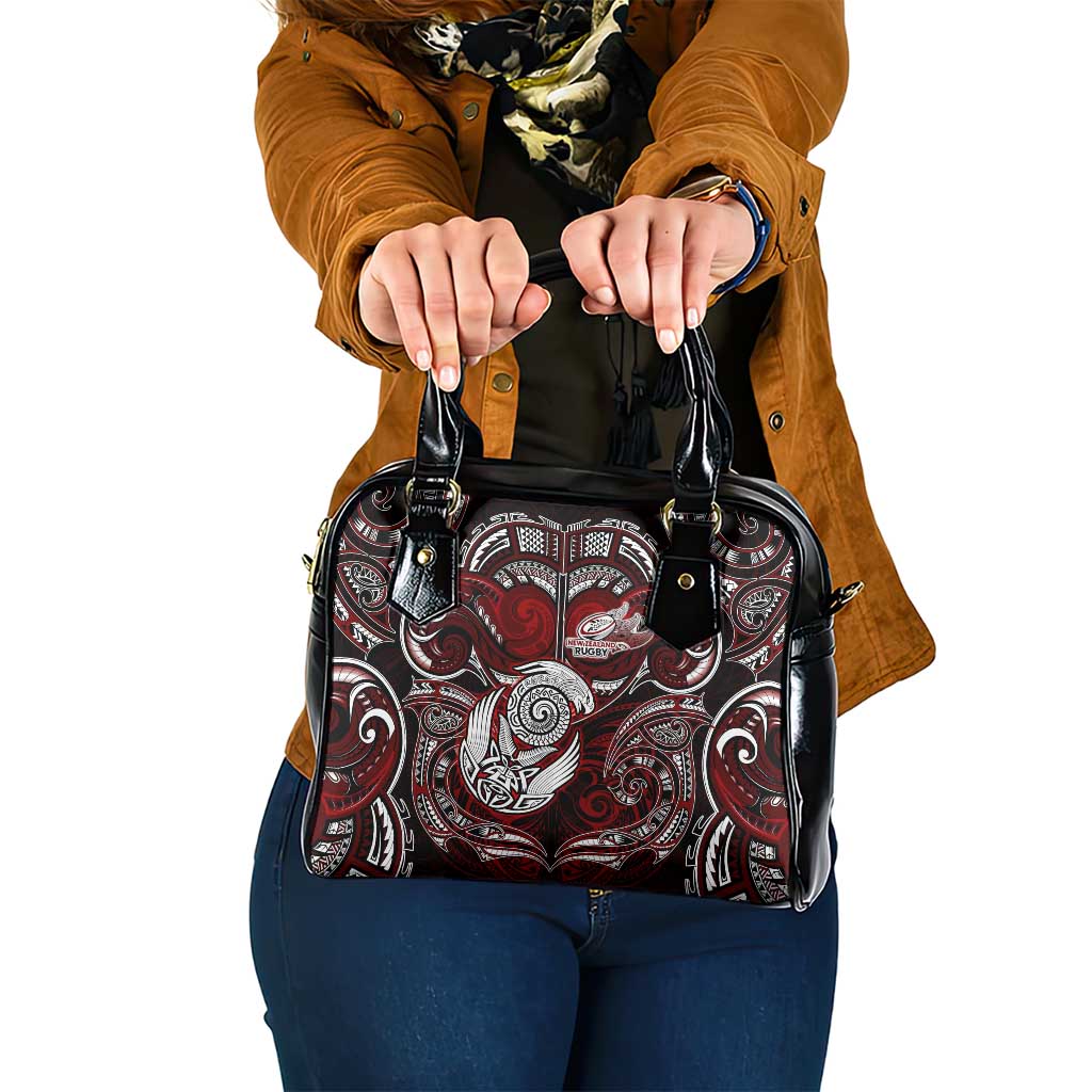 New Zealand Aotearoa Rugby Shoulder Handbag Maori Fern Tattoo Art DT02 One Size Red - Polynesian Pride