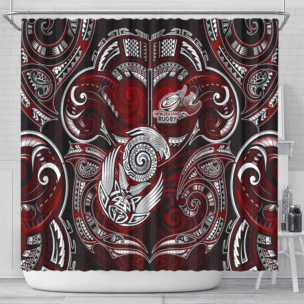 New Zealand Aotearoa Rugby Shower Curtain Maori Fern Tattoo Art DT02 - Polynesian Pride