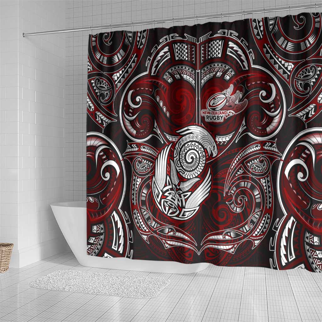 New Zealand Aotearoa Rugby Shower Curtain Maori Fern Tattoo Art DT02 - Polynesian Pride