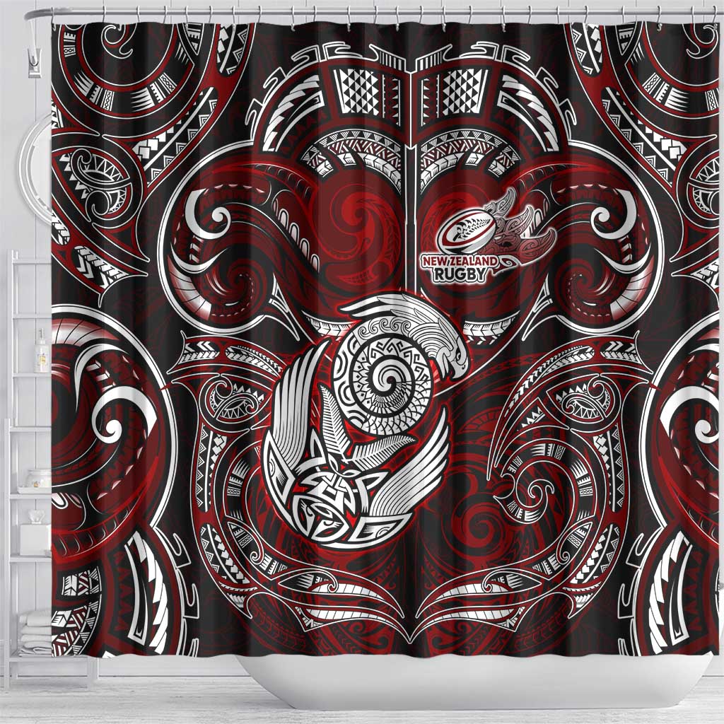 New Zealand Aotearoa Rugby Shower Curtain Maori Fern Tattoo Art DT02 - Polynesian Pride