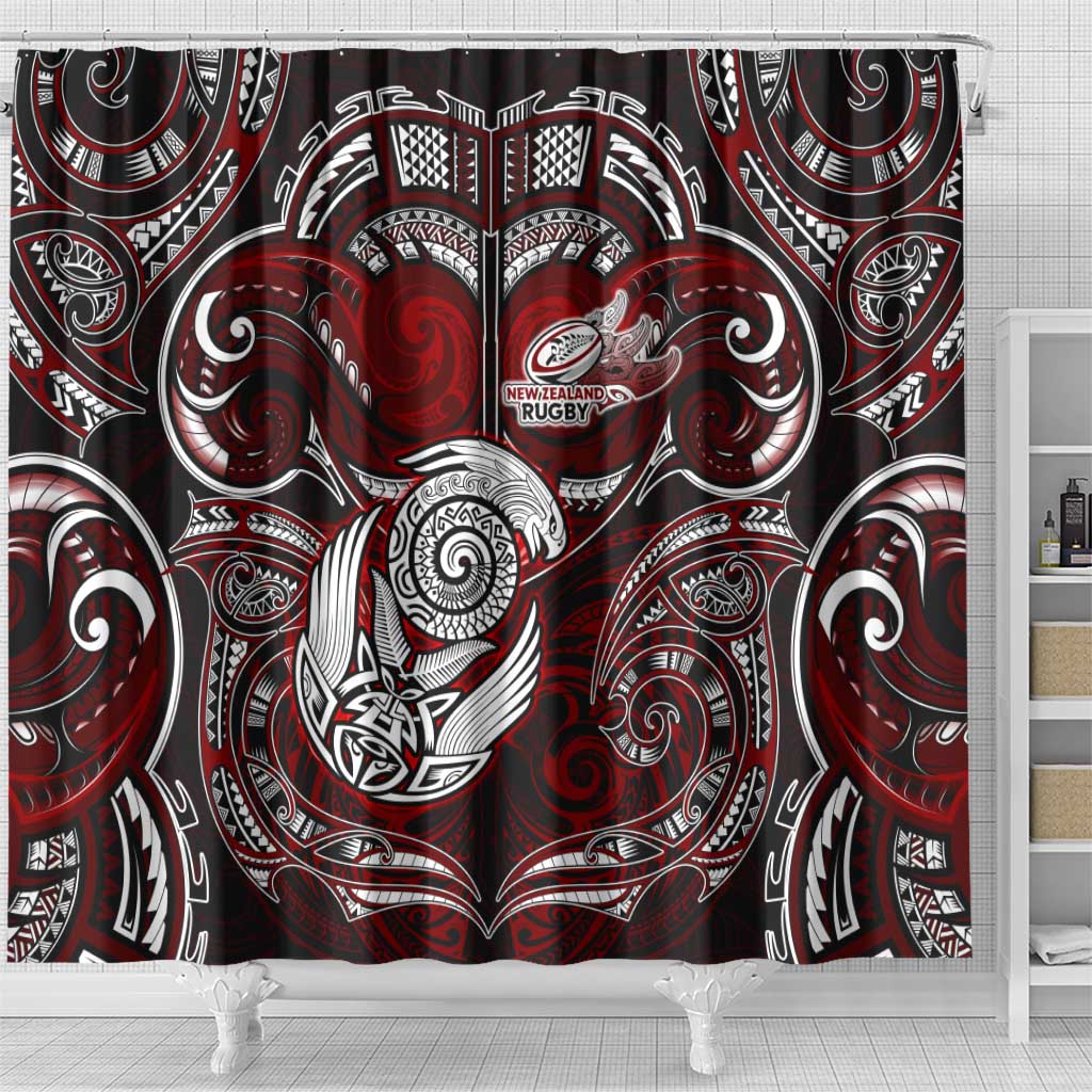 New Zealand Aotearoa Rugby Shower Curtain Maori Fern Tattoo Art DT02 - Polynesian Pride