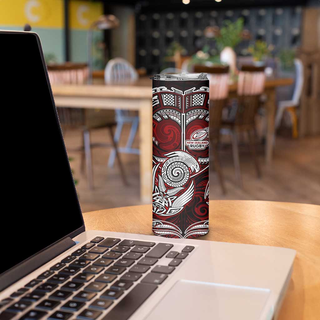 New Zealand Aotearoa Rugby Skinny Tumbler Maori Fern Tattoo Art DT02 - Polynesian Pride