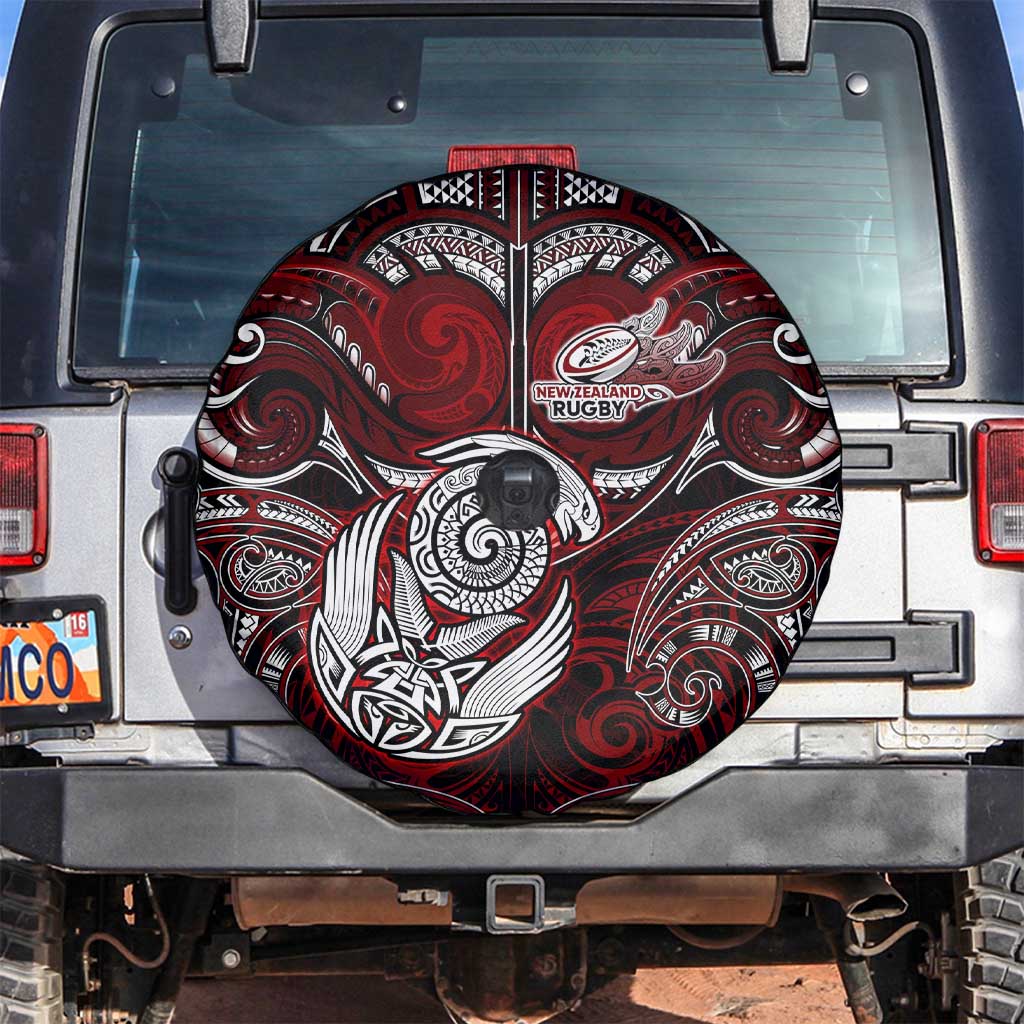 New Zealand Aotearoa Rugby Spare Tire Cover Maori Fern Tattoo Art DT02 Red - Polynesian Pride