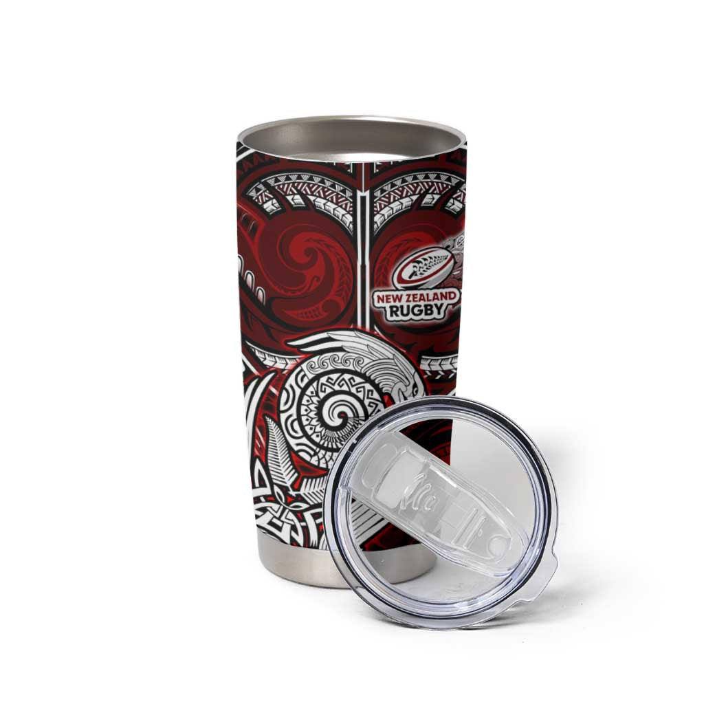 New Zealand Aotearoa Rugby Tumbler Cup Maori Fern Tattoo Art DT02 - Polynesian Pride