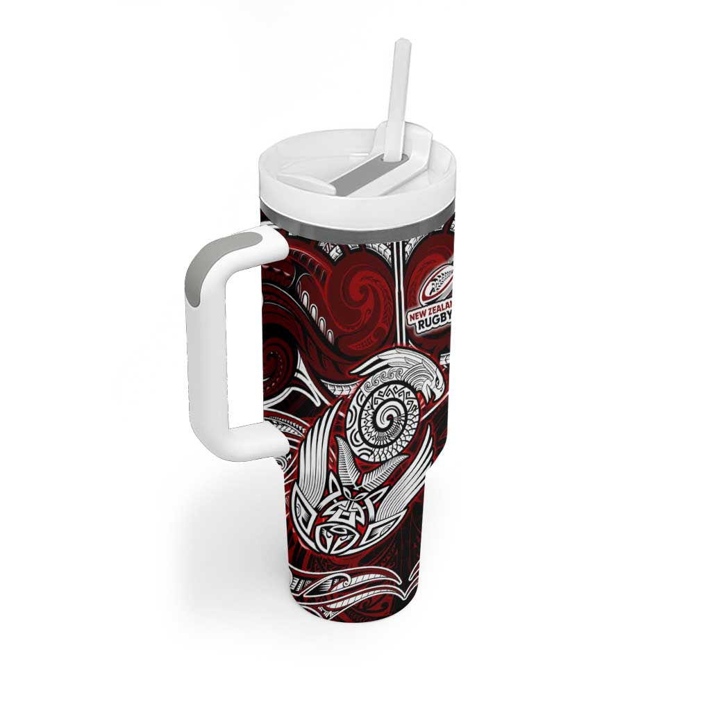New Zealand Aotearoa Rugby Tumbler With Handle Maori Fern Tattoo Art DT02 - Polynesian Pride