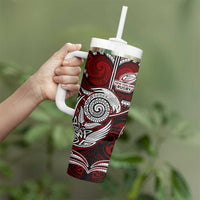 New Zealand Aotearoa Rugby Tumbler With Handle Maori Fern Tattoo Art DT02 - Polynesian Pride