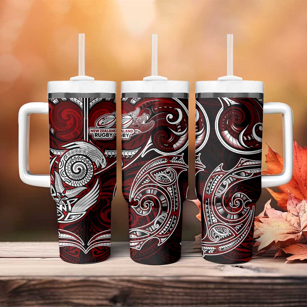 New Zealand Aotearoa Rugby Tumbler With Handle Maori Fern Tattoo Art DT02 - Polynesian Pride