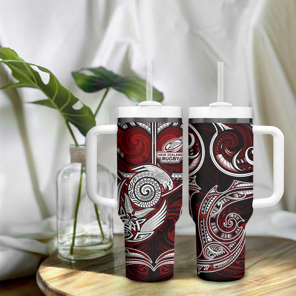 New Zealand Aotearoa Rugby Tumbler With Handle Maori Fern Tattoo Art DT02 - Polynesian Pride