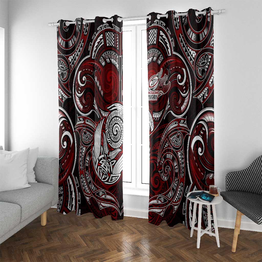 New Zealand Aotearoa Rugby Window Curtain Maori Fern Tattoo Art DT02 With Grommets Red - Polynesian Pride