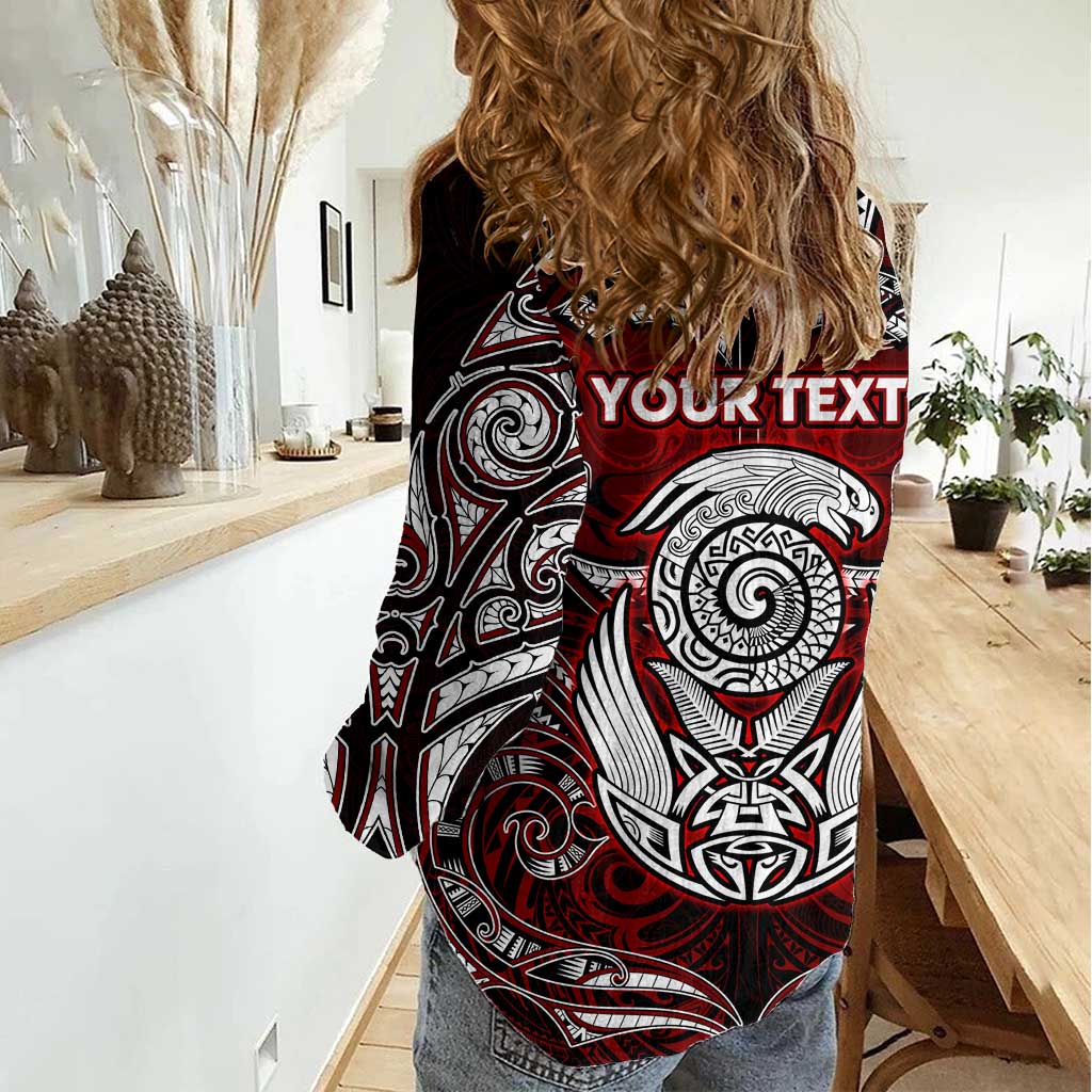 Personalized New Zealand Aotearoa Rugby Women Casual Shirt Maori Fern Tattoo Art