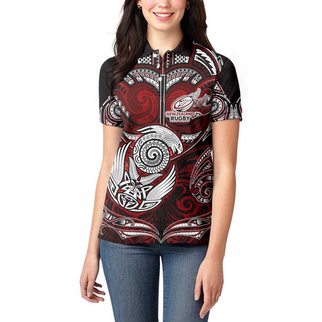 Personalized New Zealand Aotearoa Rugby Women Polo Shirt Maori Fern Tattoo Art