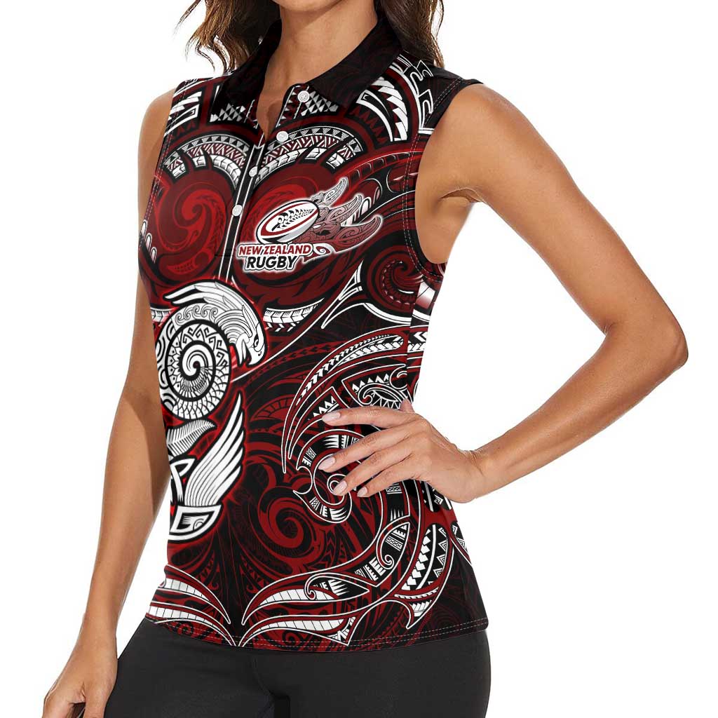 Personalized New Zealand Aotearoa Rugby Women Sleeveless Polo Shirt Maori Fern Tattoo Art DT02 - Polynesian Pride