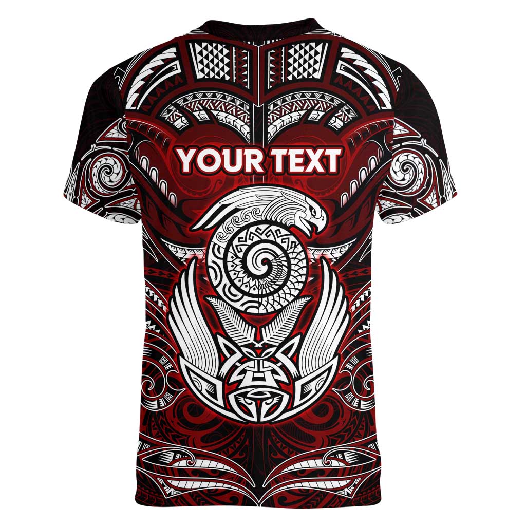 Personalized New Zealand Aotearoa Rugby Women V-Neck T-Shirt Maori Fern Tattoo Art DT02 - Polynesian Pride