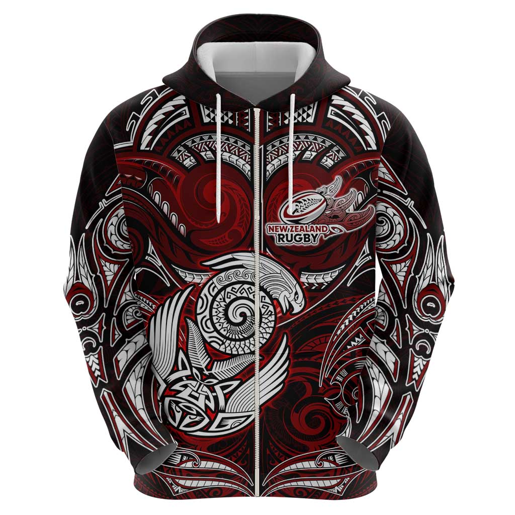 Personalized New Zealand Aotearoa Rugby Zip Hoodie Maori Fern Tattoo Art DT02 - Polynesian Pride