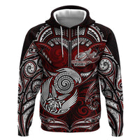 Personalized New Zealand Aotearoa Rugby Zip Hoodie Maori Fern Tattoo Art DT02 Pullover Hoodie Red - Polynesian Pride