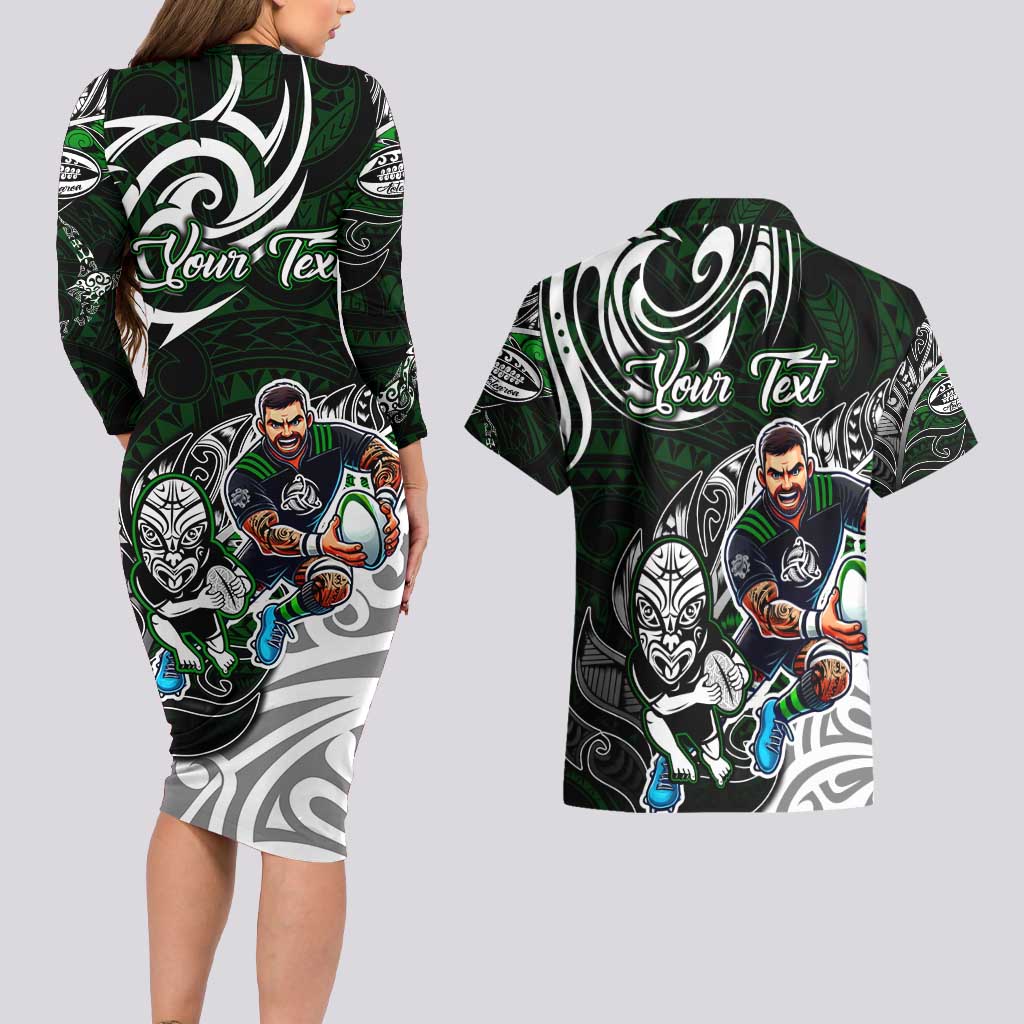 Personalized NZ Aotearoa Rugby Couples Matching Long Sleeve Bodycon Dress and Hawaiian Shirt New Zealand Silver Fern DT02 - Polynesian Pride