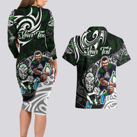 Personalized NZ Aotearoa Rugby Couples Matching Long Sleeve Bodycon Dress and Hawaiian Shirt New Zealand Silver Fern DT02 - Polynesian Pride