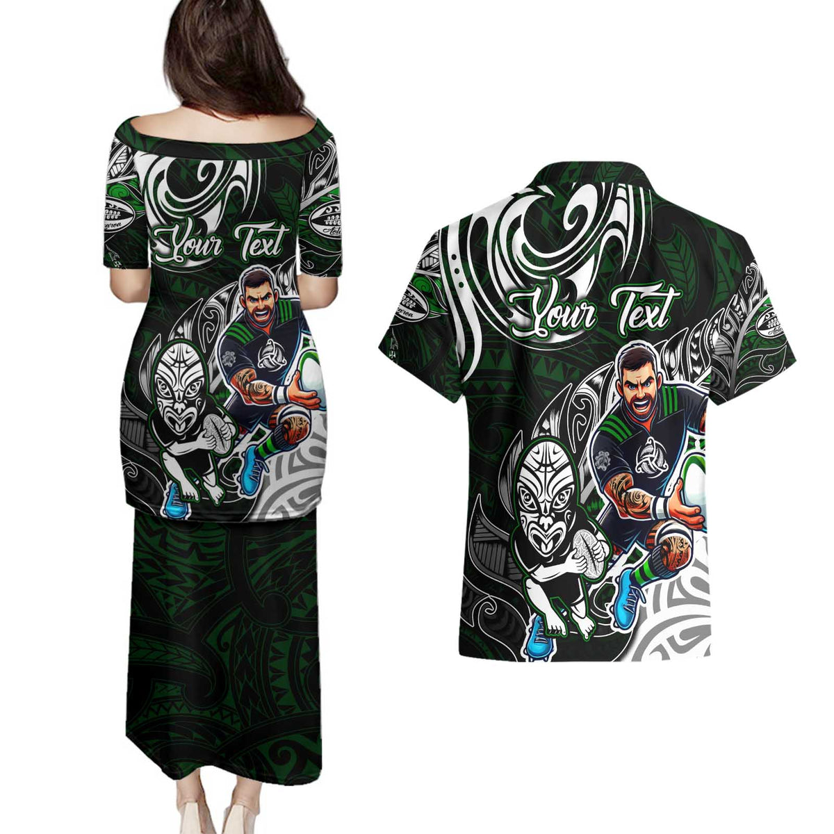 Personalized NZ Aotearoa Rugby Couples Matching Puletasi and Hawaiian Shirt New Zealand Silver Fern DT02 - Polynesian Pride