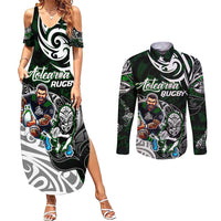 Personalized NZ Aotearoa Rugby Couples Matching Summer Maxi Dress and Long Sleeve Button Shirt New Zealand Silver Fern DT02 Green - Polynesian Pride