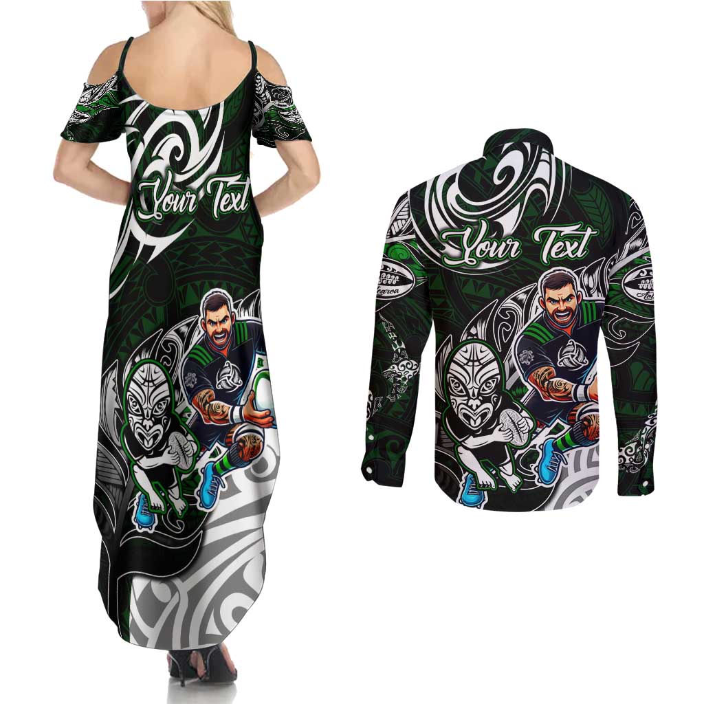 Personalized NZ Aotearoa Rugby Couples Matching Summer Maxi Dress and Long Sleeve Button Shirt New Zealand Silver Fern DT02 - Polynesian Pride