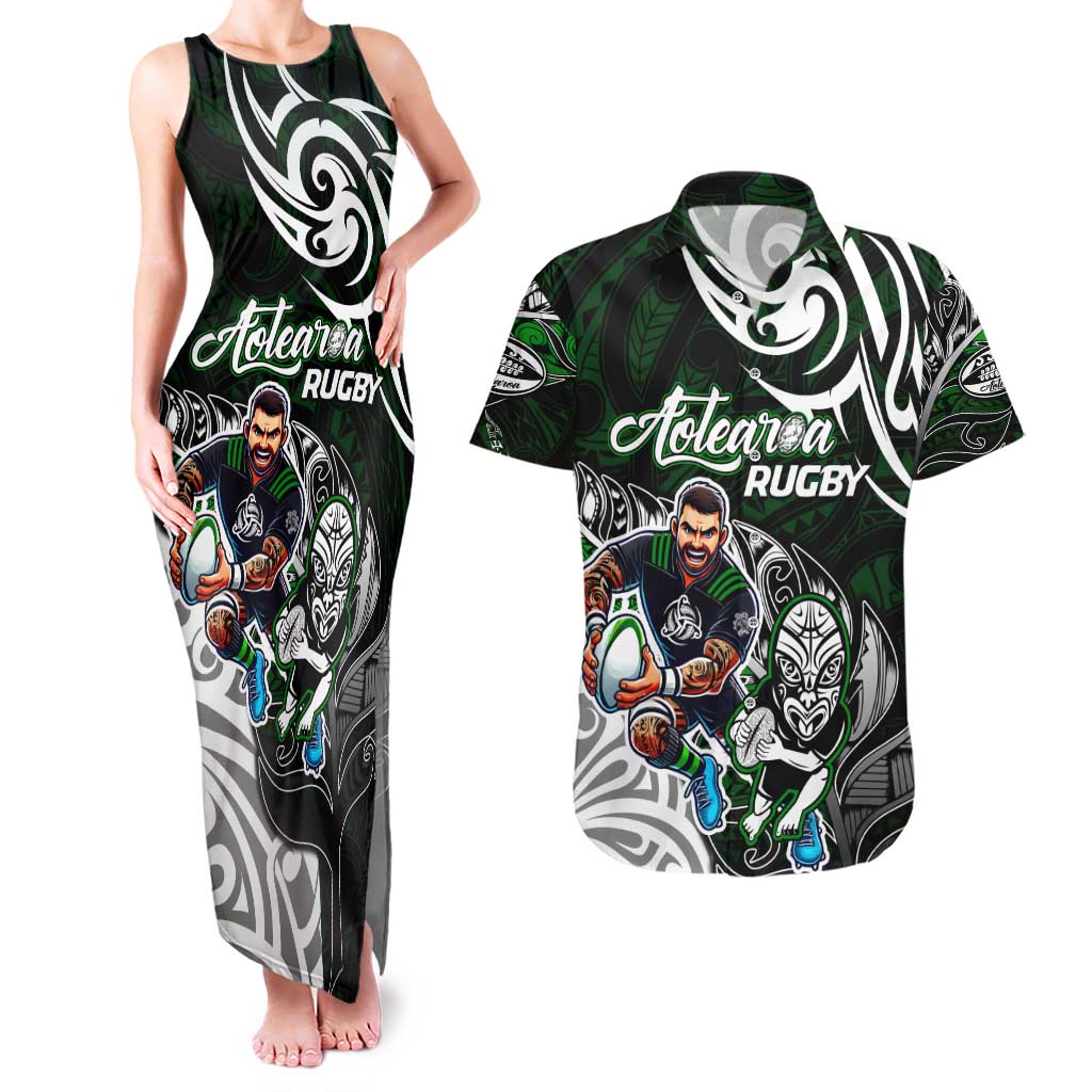 Personalized NZ Aotearoa Rugby Couples Matching Tank Maxi Dress and Hawaiian Shirt New Zealand Silver Fern DT02 Green - Polynesian Pride