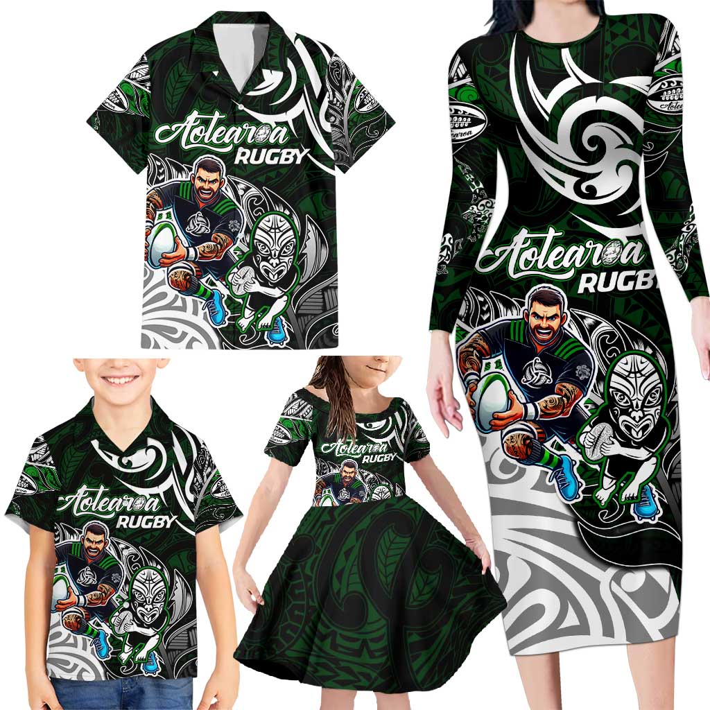 Personalized NZ Aotearoa Rugby Family Matching Long Sleeve Bodycon Dress and Hawaiian Shirt New Zealand Silver Fern DT02 - Polynesian Pride