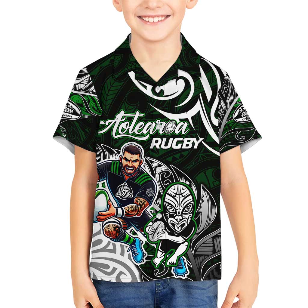 Personalized NZ Aotearoa Rugby Family Matching Long Sleeve Bodycon Dress and Hawaiian Shirt New Zealand Silver Fern DT02 Son's Shirt Green - Polynesian Pride